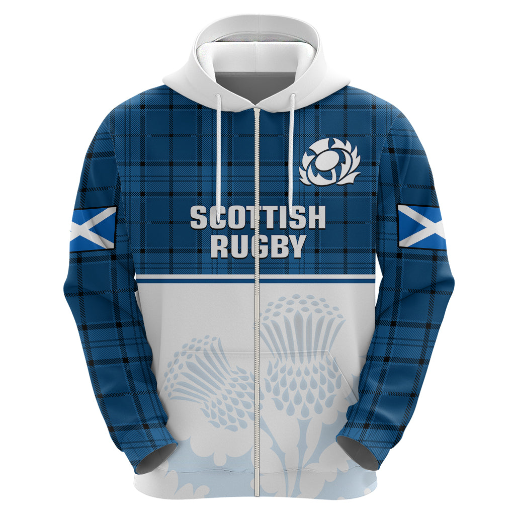 Scotland Rugby Hoodie Thistle Mix Tartan Scottish Map Sporty Version Blue - Vibe Hoodie Shop