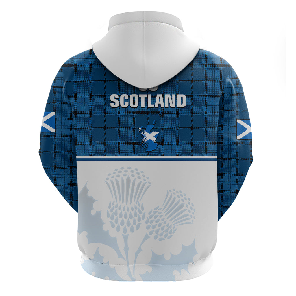 Scotland Rugby Hoodie Thistle Mix Tartan Scottish Map Sporty Version Blue - Vibe Hoodie Shop