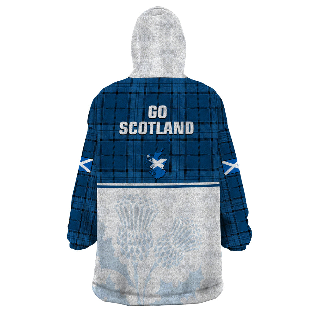 Scotland Rugby Wearable Blanket Hoodie Thistle Mix Tartan Scottish Map Sporty Version Blue - Vibe Hoodie Shop