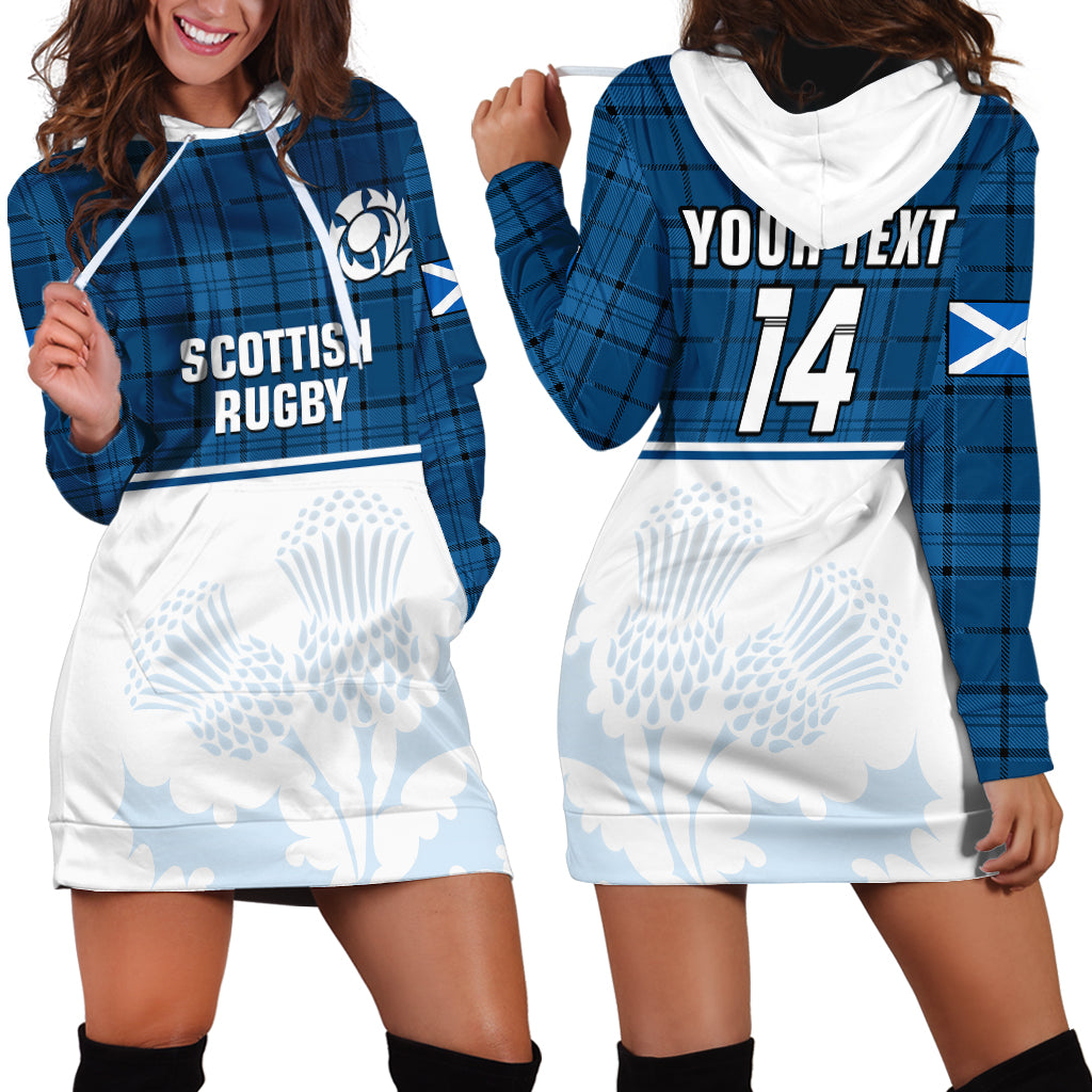 (Custom Text And Number) Scotland Rugby Hoodie Dress Thistle Mix Tartan Scottish Map Sporty Version Blue - Vibe Hoodie Shop