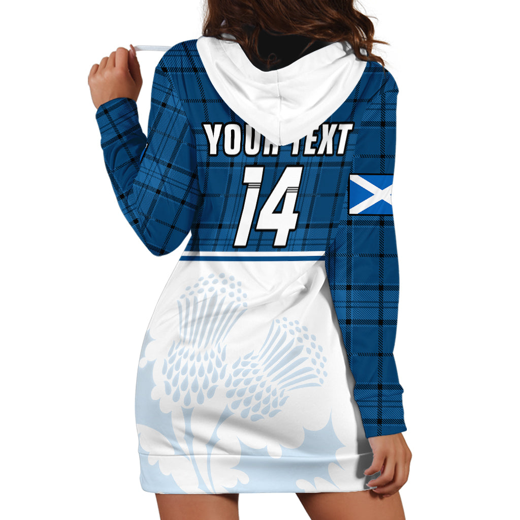 (Custom Text And Number) Scotland Rugby Hoodie Dress Thistle Mix Tartan Scottish Map Sporty Version Blue - Vibe Hoodie Shop