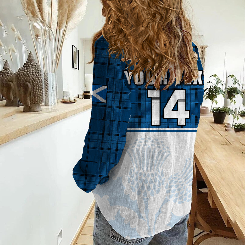 (Custom Text And Number) Scotland Rugby Women Casual Shirt Thistle Mix Tartan Scottish Map Sporty Version Blue - Vibe Hoodie Shop