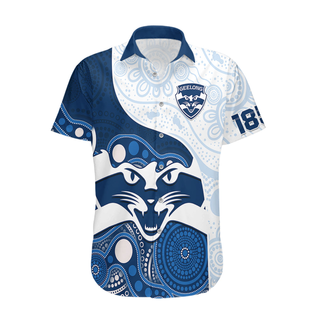 Personalised Geelong Football Hawaiian Shirt Go Cats Indigenous Art - Vibe Hoodie Shop