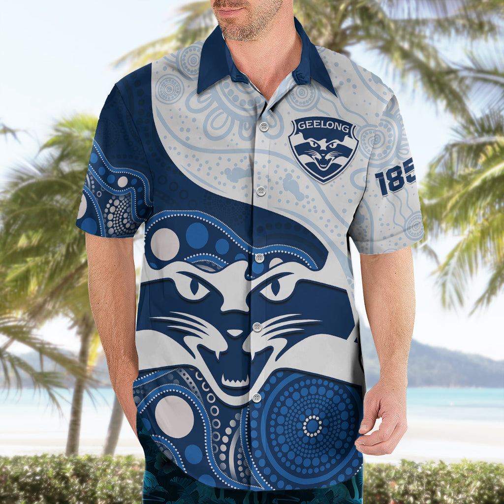 Personalised Geelong Football Hawaiian Shirt Go Cats Indigenous Art - Vibe Hoodie Shop
