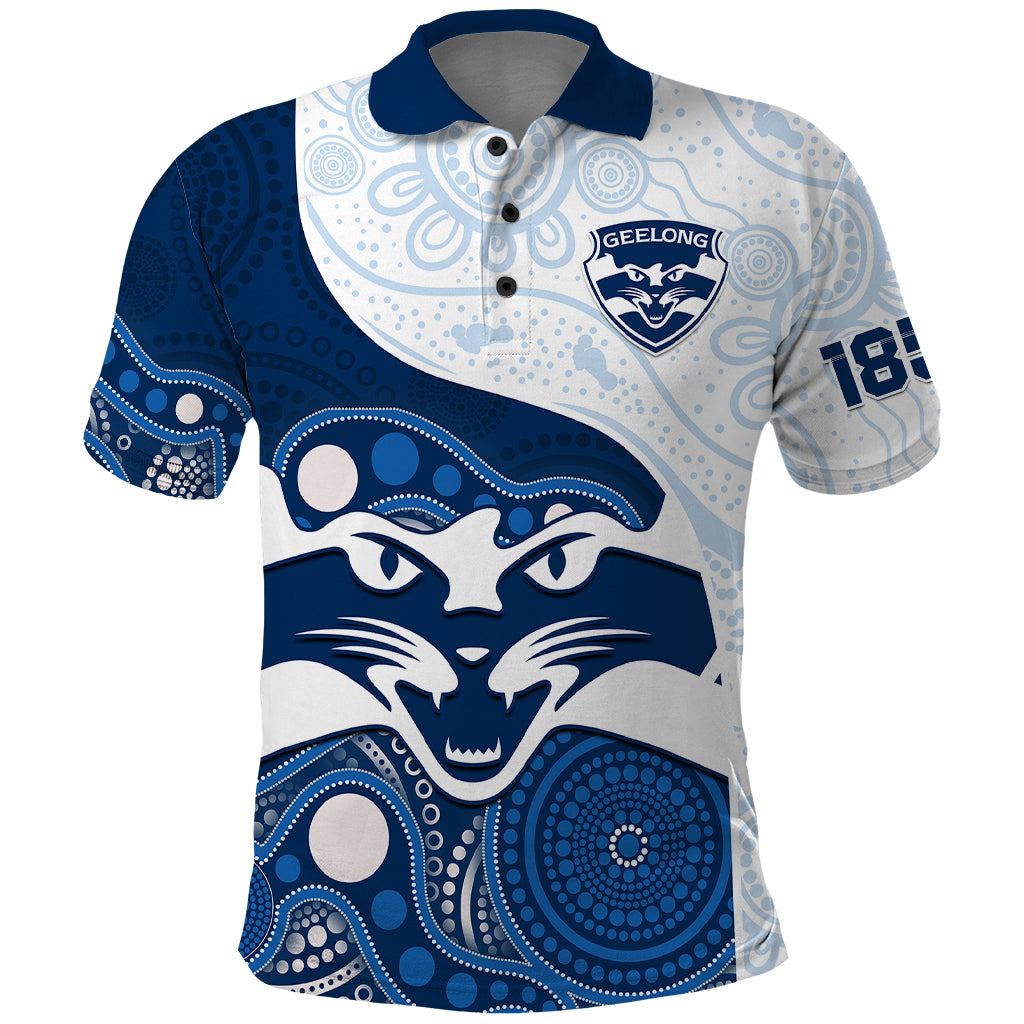 Personalised Geelong Football Polo Shirt Go Cats Indigenous Art - Vibe Hoodie Shop