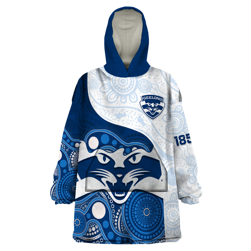 Personalised Geelong Football Wearable Blanket Hoodie Go Cats Indigenous Art - Vibe Hoodie Shop