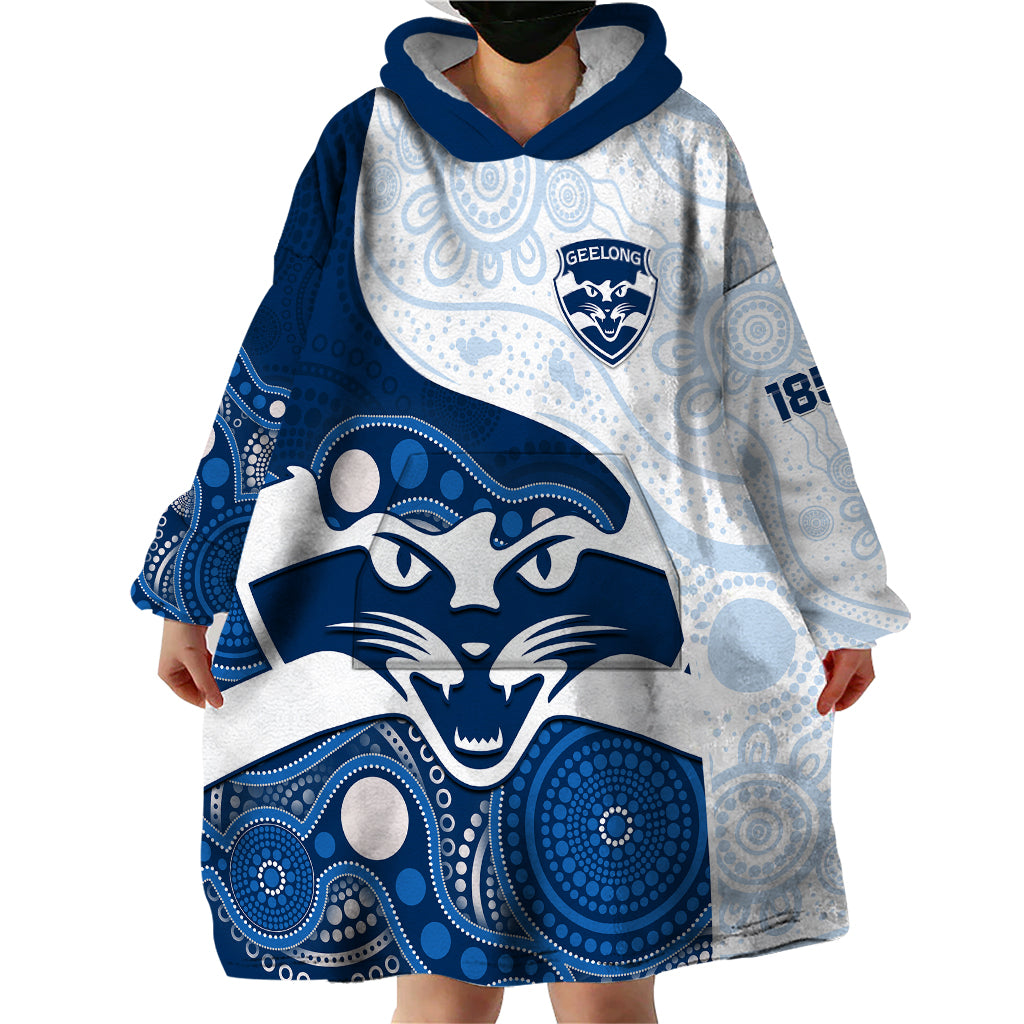 Personalised Geelong Football Wearable Blanket Hoodie Go Cats Indigenous Art - Vibe Hoodie Shop