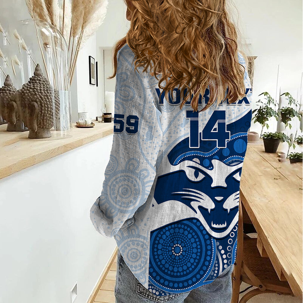 Personalised Geelong Football Women Casual Shirt Go Cats Indigenous Art - Vibe Hoodie Shop