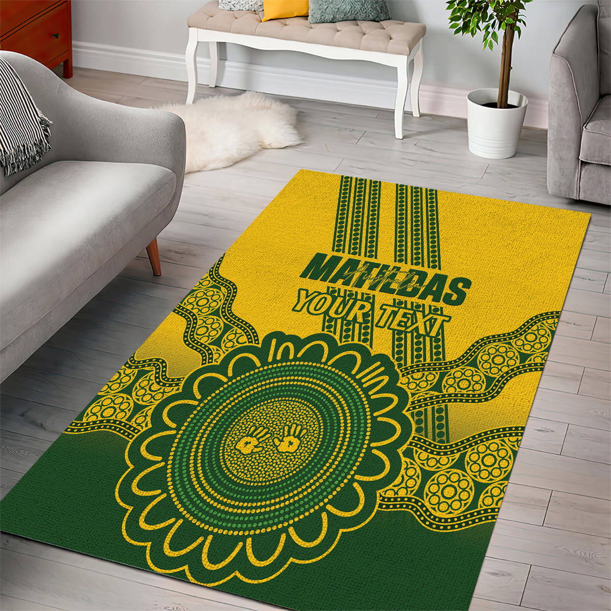 Custom Australia Matildas Area Rug Aussie Aboriginal Gold Version - Vibe Hoodie Shop