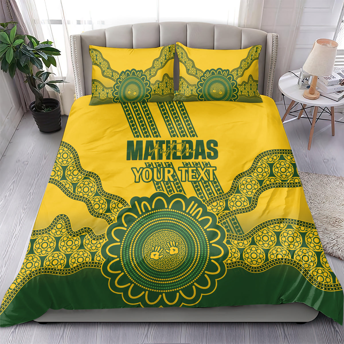 Custom Australia Matildas Bedding Set Aussie Aboriginal Gold Version - Vibe Hoodie Shop