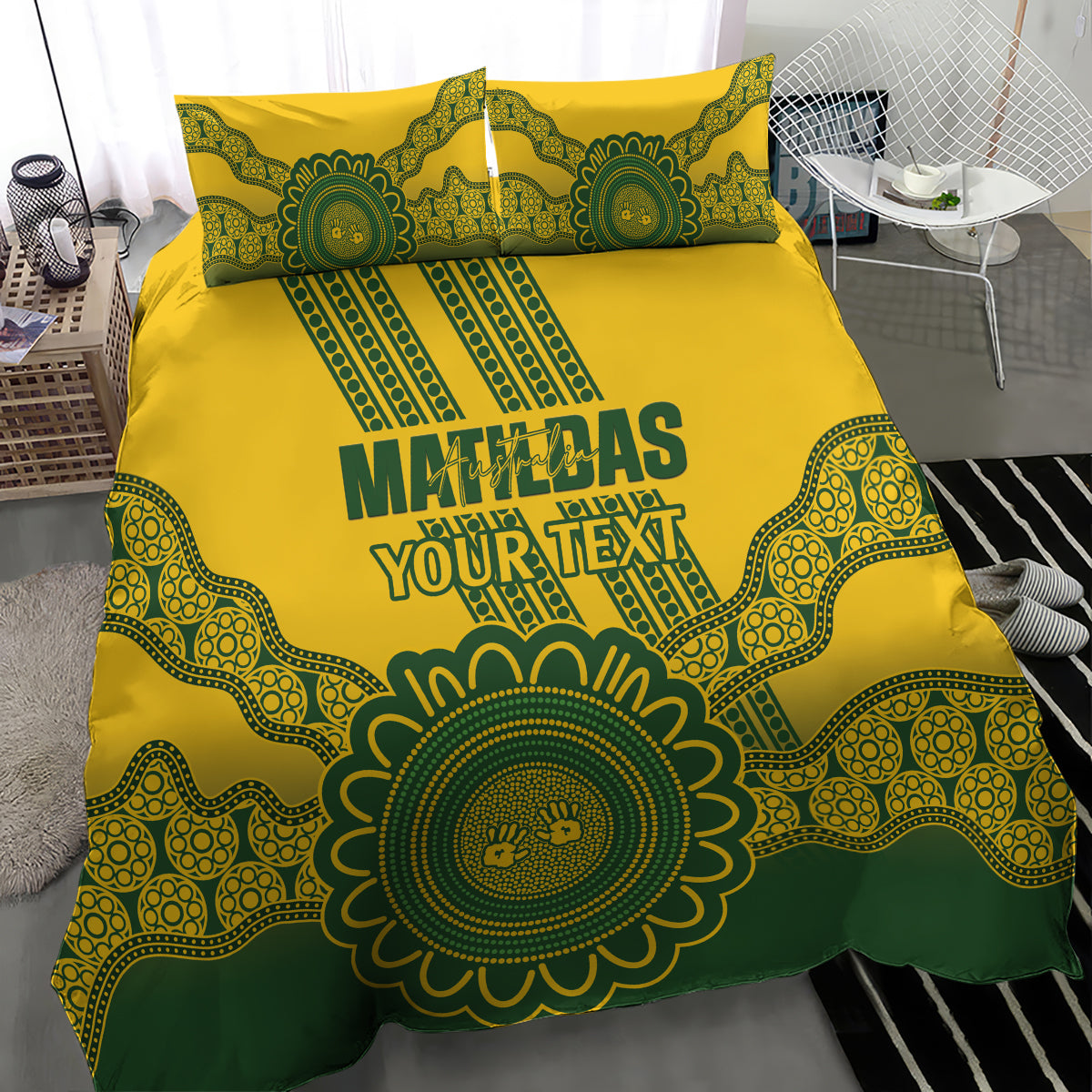 Custom Australia Matildas Bedding Set Aussie Aboriginal Gold Version - Vibe Hoodie Shop