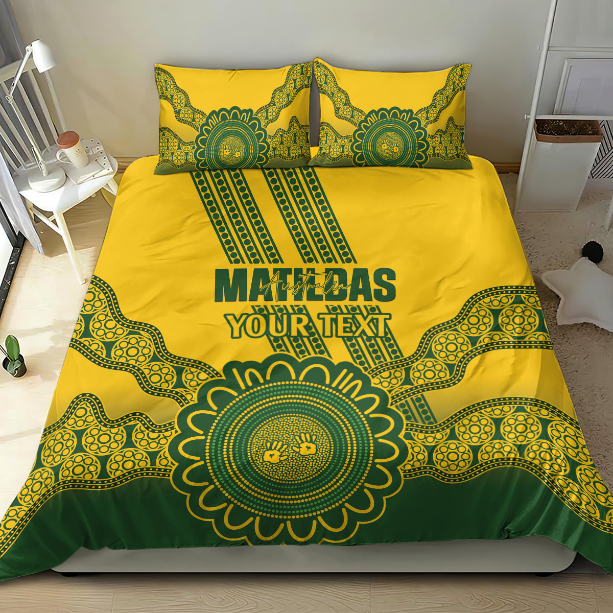 Custom Australia Matildas Bedding Set Aussie Aboriginal Gold Version - Vibe Hoodie Shop