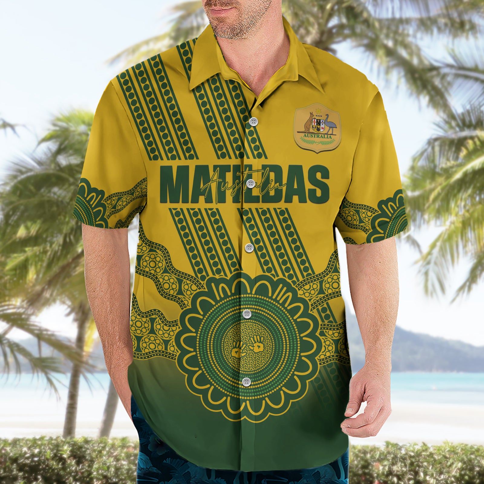 Custom Australia Matildas Hawaiian Shirt Aussie Aboriginal Gold Version - Vibe Hoodie Shop