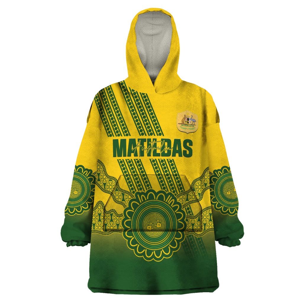 Custom Australia Matildas Wearable Blanket Hoodie Aussie Aboriginal Gold Version - Vibe Hoodie Shop