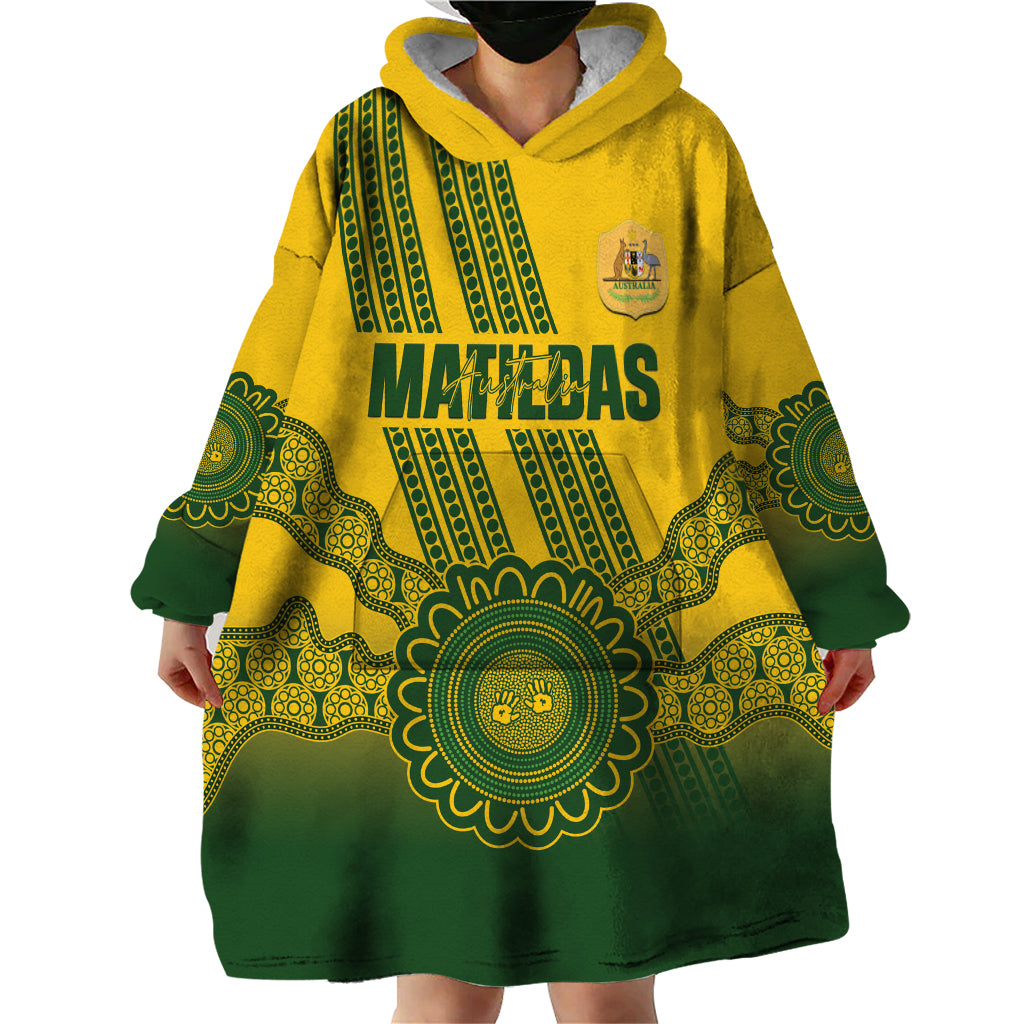 Custom Australia Matildas Wearable Blanket Hoodie Aussie Aboriginal Gold Version - Vibe Hoodie Shop