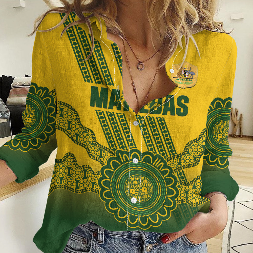 Custom Australia Matildas Women Casual Shirt Aussie Aboriginal Gold Version - Vibe Hoodie Shop