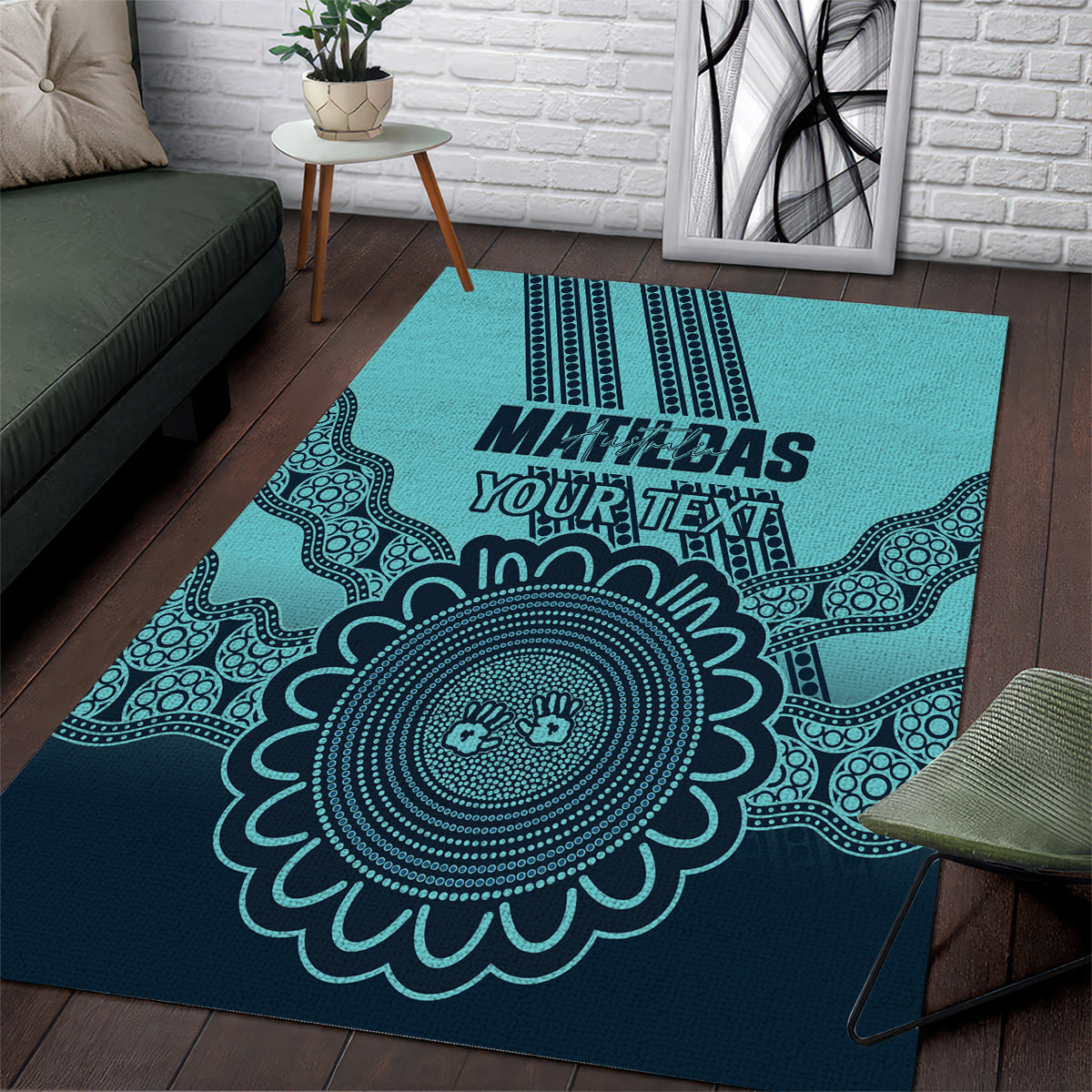 Custom Australia Matildas Area Rug Aussie Aboriginal Turquoise Version - Vibe Hoodie Shop