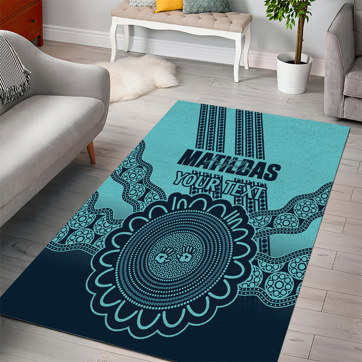 Custom Australia Matildas Area Rug Aussie Aboriginal Turquoise Version - Vibe Hoodie Shop