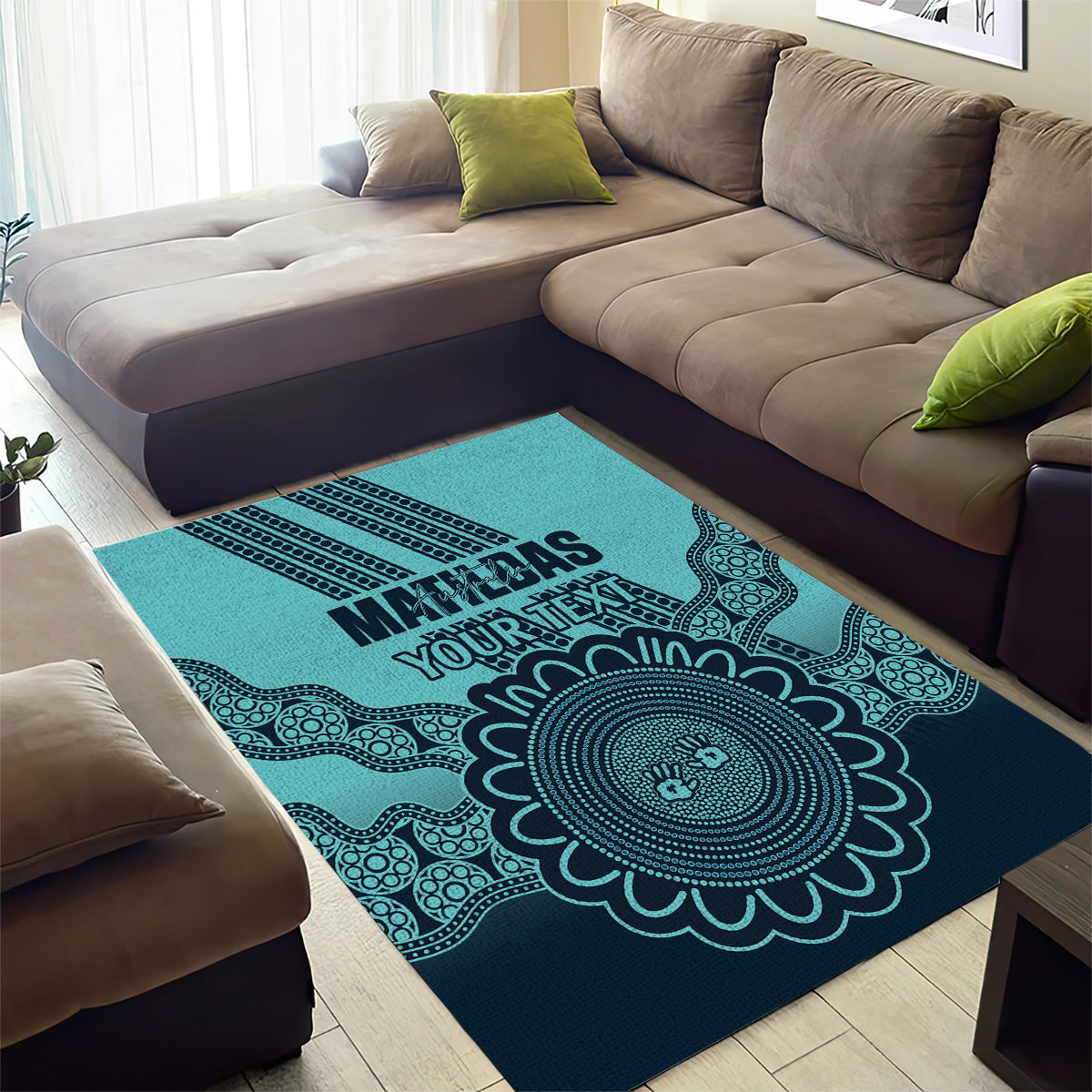 Custom Australia Matildas Area Rug Aussie Aboriginal Turquoise Version - Vibe Hoodie Shop