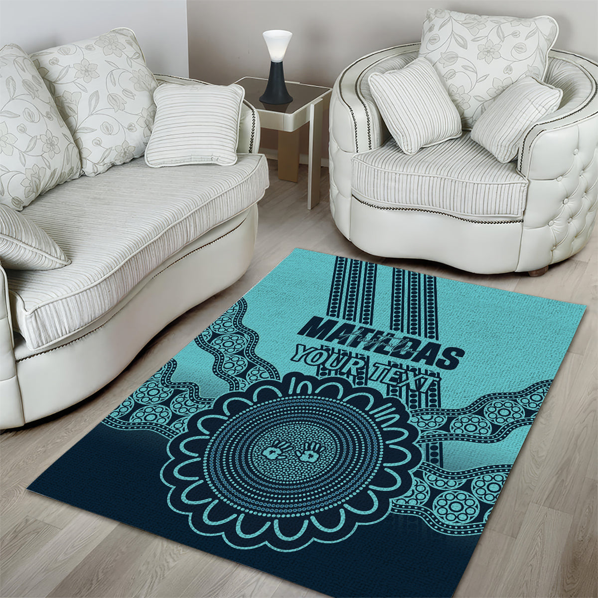 Custom Australia Matildas Area Rug Aussie Aboriginal Turquoise Version - Vibe Hoodie Shop