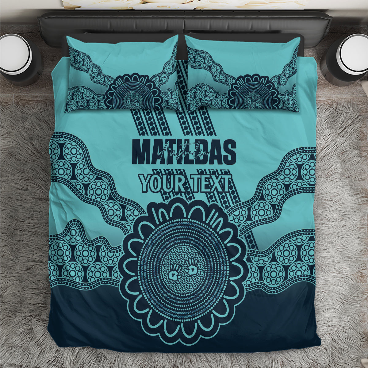 Custom Australia Matildas Bedding Set Aussie Aboriginal Turquoise Version - Vibe Hoodie Shop