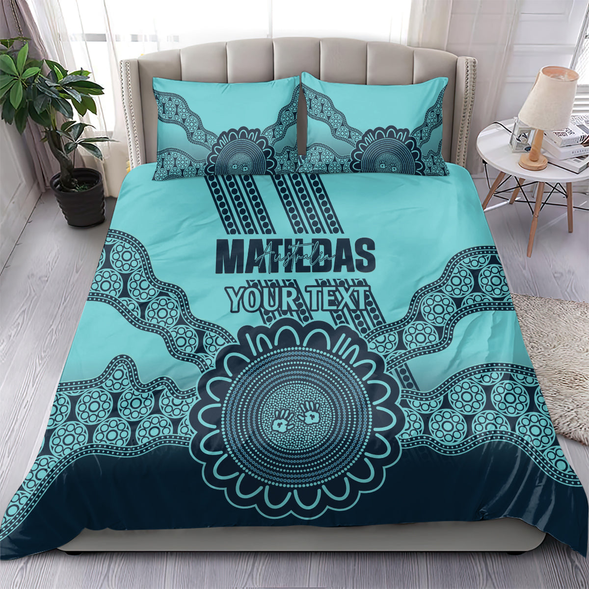 Custom Australia Matildas Bedding Set Aussie Aboriginal Turquoise Version - Vibe Hoodie Shop