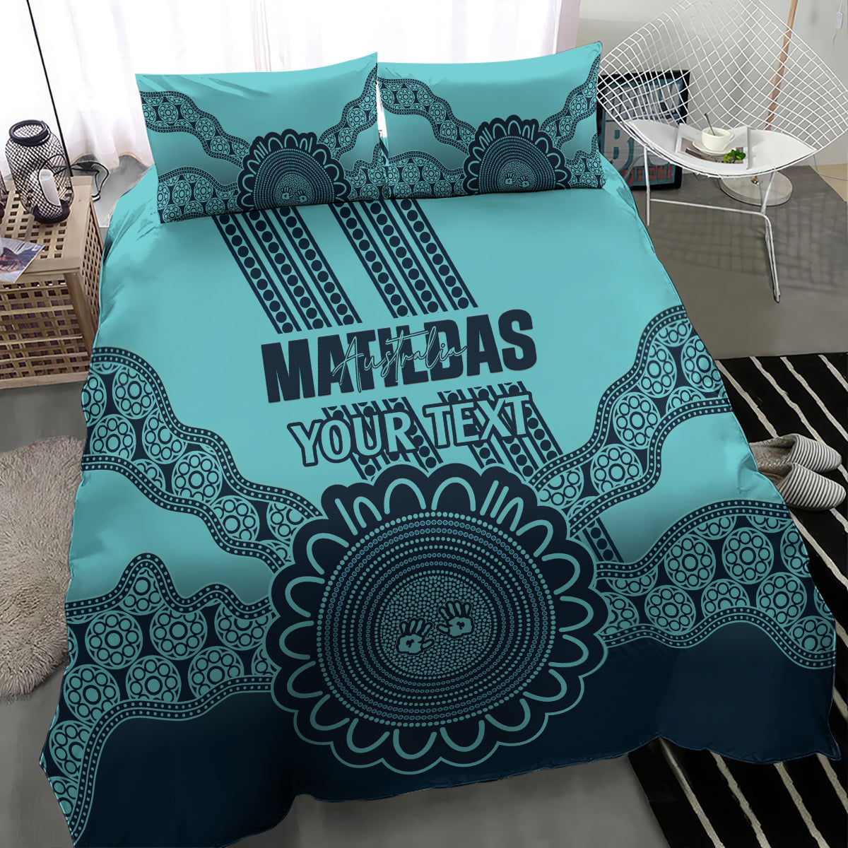 Custom Australia Matildas Bedding Set Aussie Aboriginal Turquoise Version - Vibe Hoodie Shop