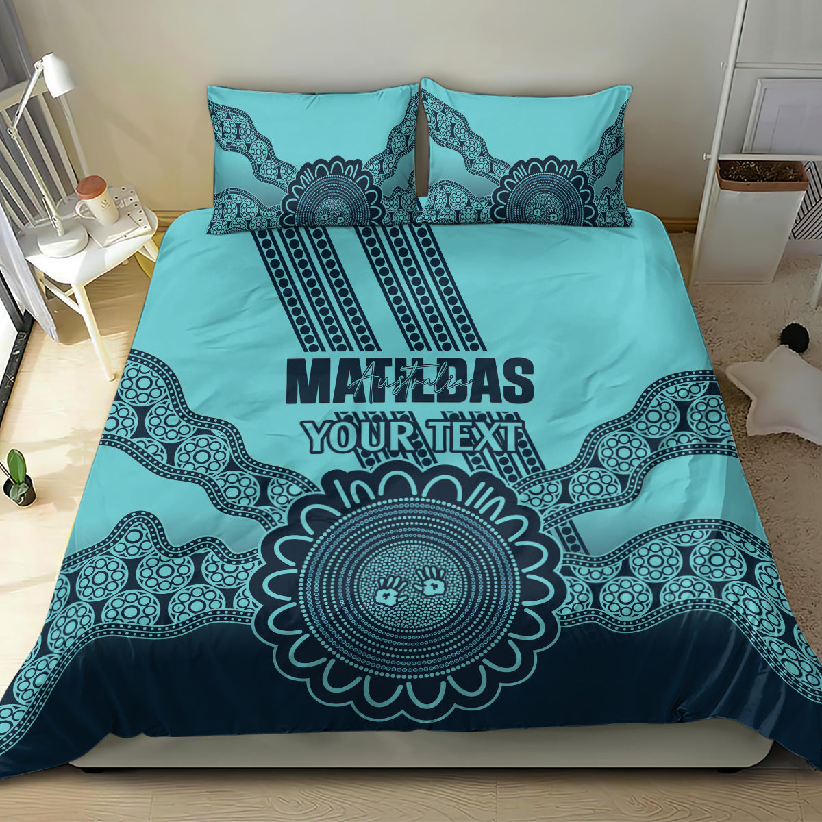 Custom Australia Matildas Bedding Set Aussie Aboriginal Turquoise Version - Vibe Hoodie Shop