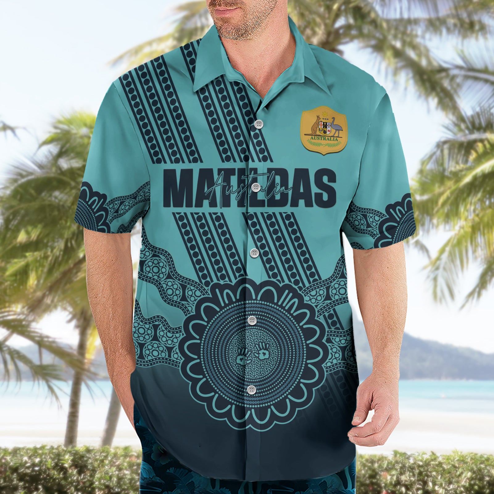 Custom Australia Matildas Hawaiian Shirt Aussie Aboriginal Turquoise Version - Vibe Hoodie Shop