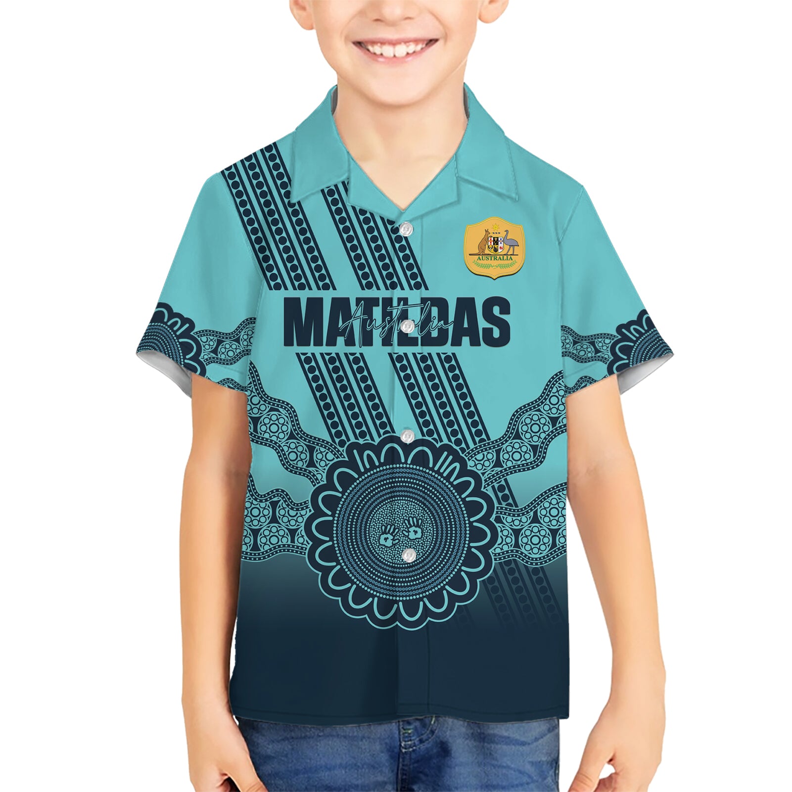 Custom Australia Matildas Hawaiian Shirt Aussie Aboriginal Turquoise Version - Vibe Hoodie Shop