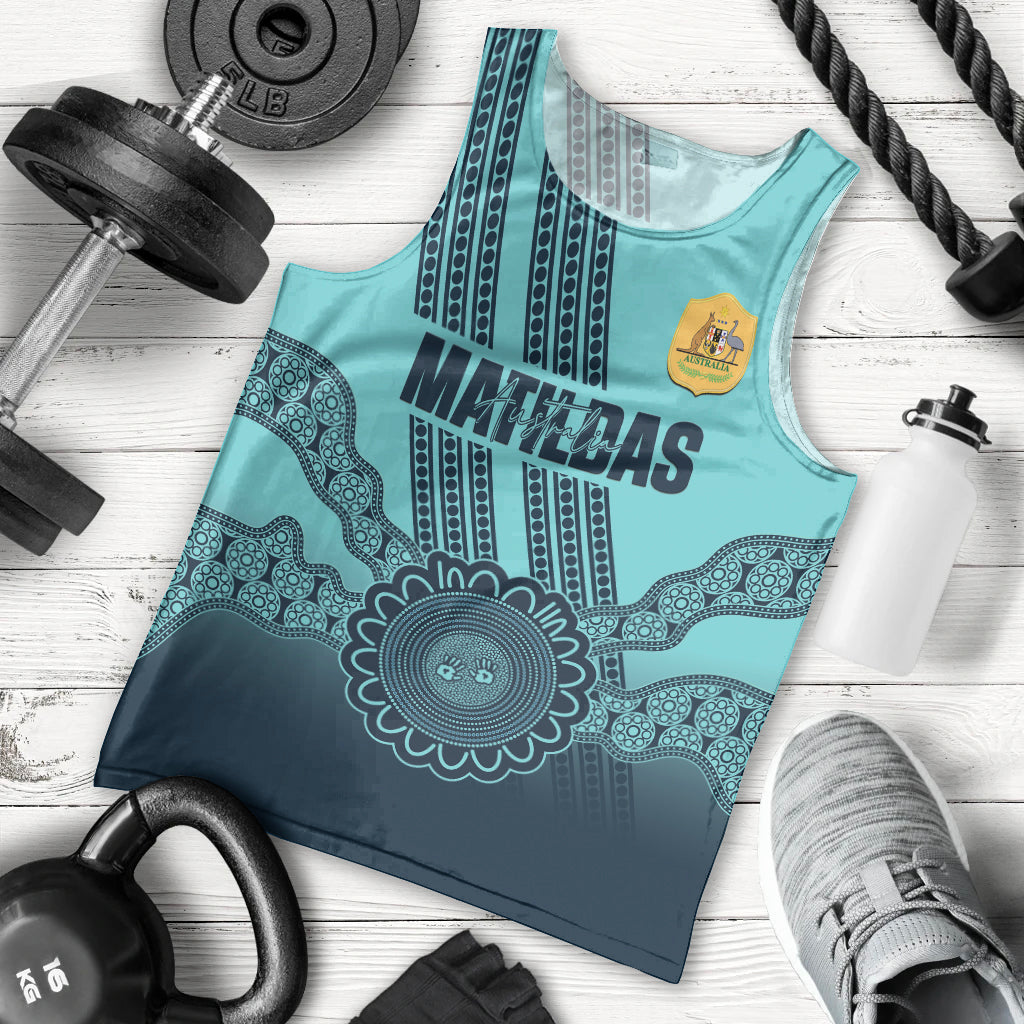 Custom Australia Matildas Men Tank Top Aussie Aboriginal Turquoise Version - Vibe Hoodie Shop
