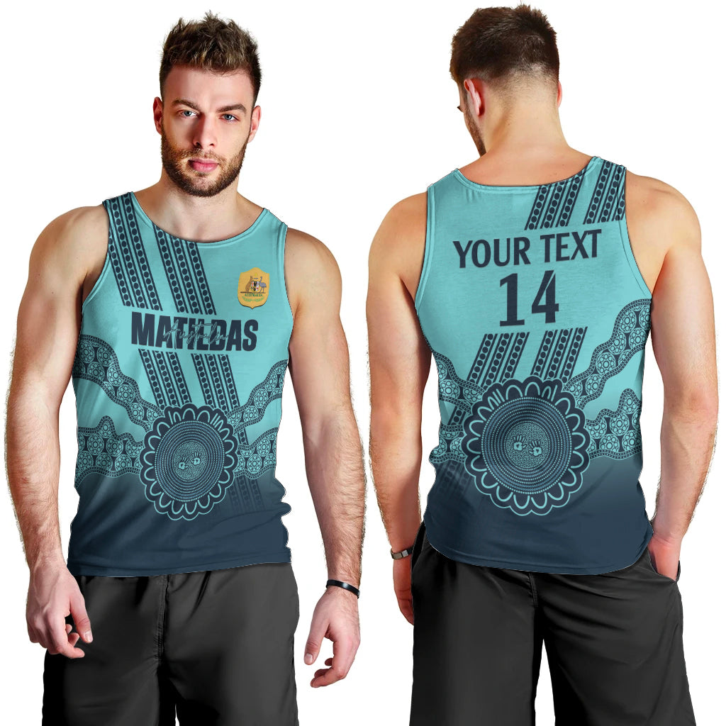 Custom Australia Matildas Men Tank Top Aussie Aboriginal Turquoise Version - Vibe Hoodie Shop