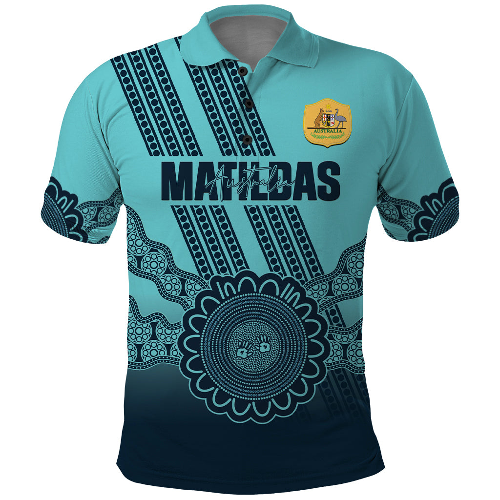 Custom Australia Matildas Polo Shirt Aussie Aboriginal Turquoise Version - Vibe Hoodie Shop