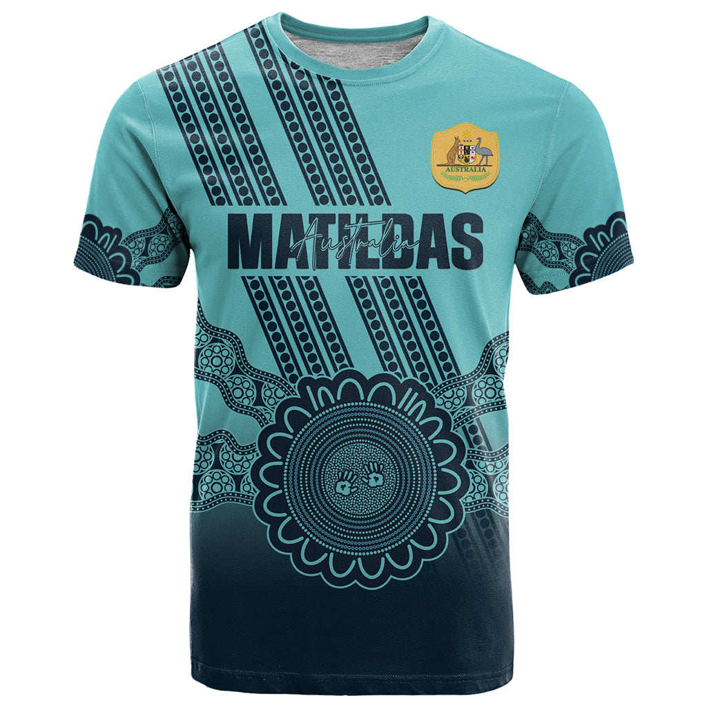 Custom Australia Matildas T Shirt Aussie Aboriginal Turquoise Version - Vibe Hoodie Shop