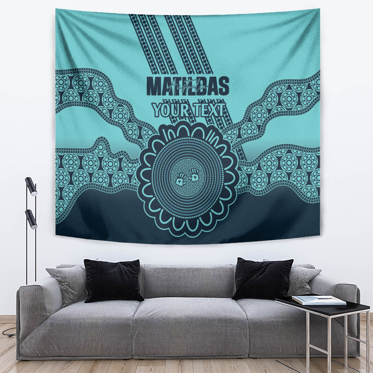 Custom Australia Matildas Tapestry Aussie Aboriginal Turquoise Version - Vibe Hoodie Shop