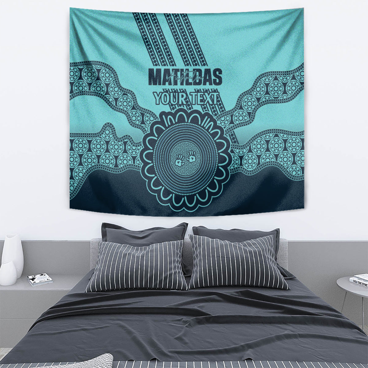 Custom Australia Matildas Tapestry Aussie Aboriginal Turquoise Version - Vibe Hoodie Shop