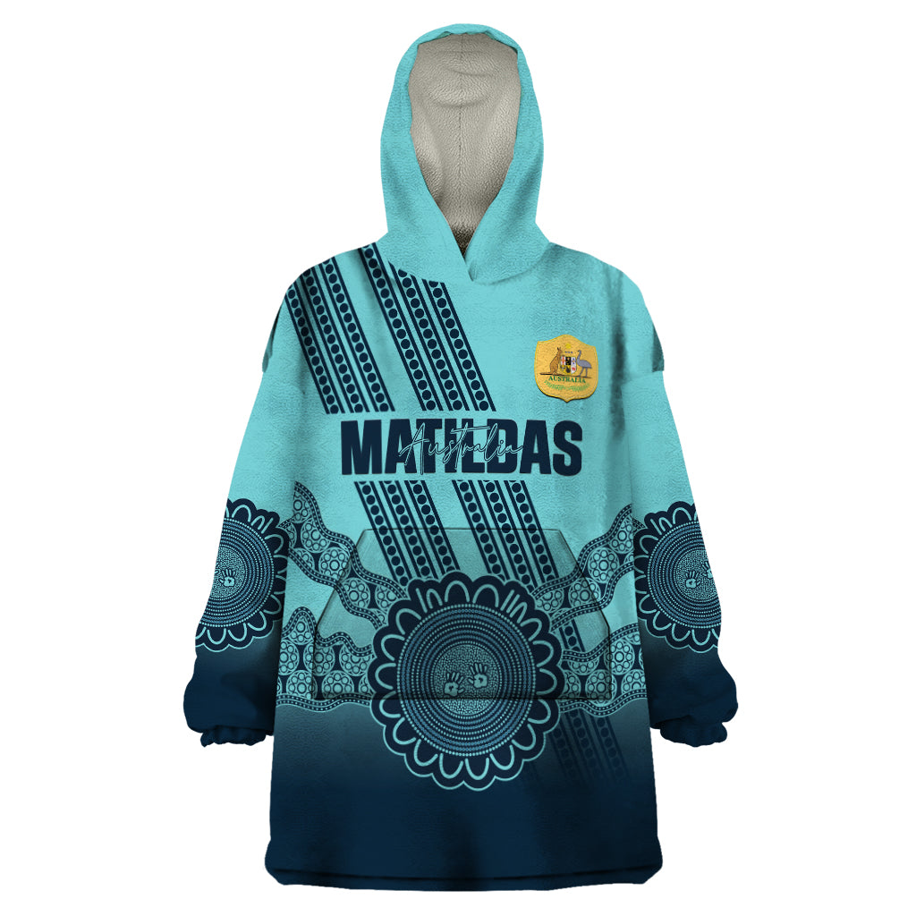 Custom Australia Matildas Wearable Blanket Hoodie Aussie Aboriginal Turquoise Version - Vibe Hoodie Shop