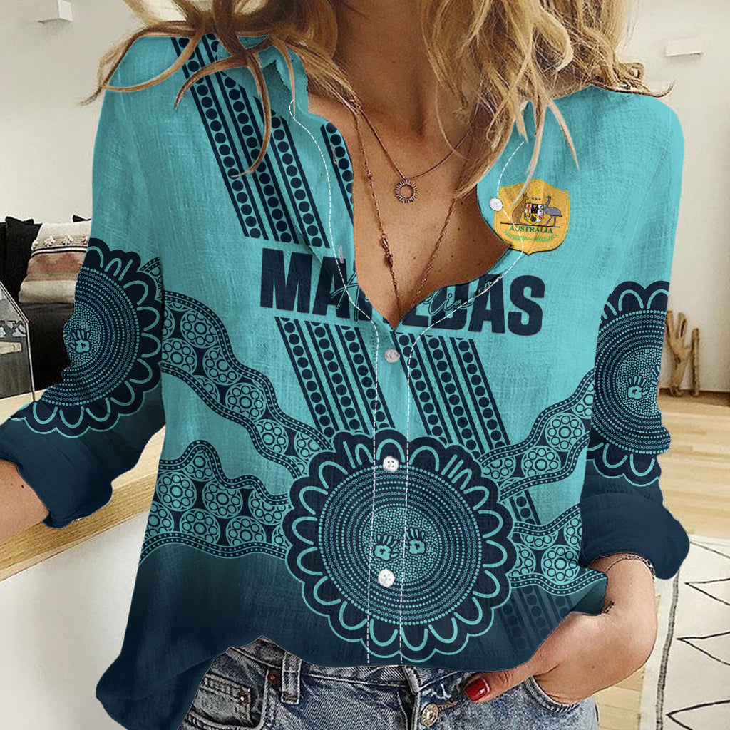 Custom Australia Matildas Women Casual Shirt Aussie Aboriginal Turquoise Version - Vibe Hoodie Shop