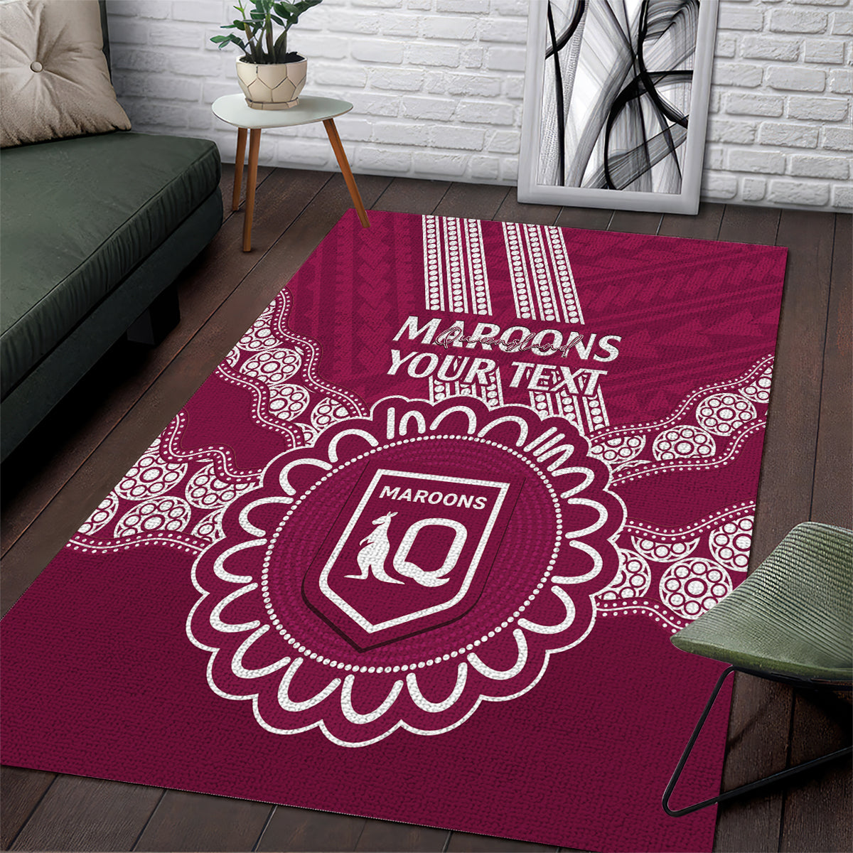 Custom QLD Maroons Rugby Area Rug Aussie Aboriginal Mix Polynesian Pattern - Vibe Hoodie Shop