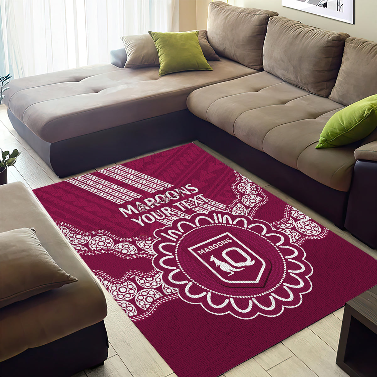 Custom QLD Maroons Rugby Area Rug Aussie Aboriginal Mix Polynesian Pattern - Vibe Hoodie Shop