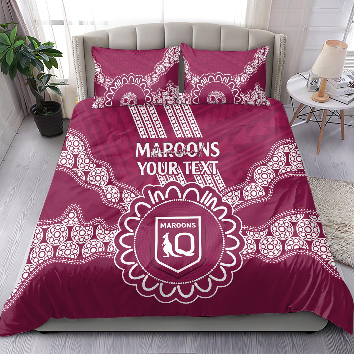 Custom QLD Maroons Rugby Bedding Set Aussie Aboriginal Mix Polynesian Pattern - Vibe Hoodie Shop