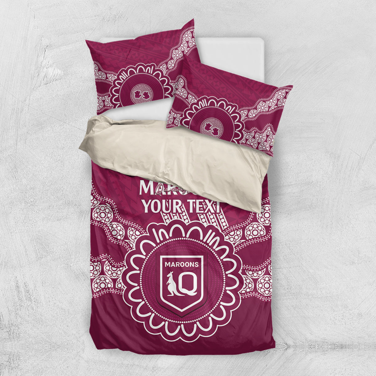 Custom QLD Maroons Rugby Bedding Set Aussie Aboriginal Mix Polynesian Pattern - Vibe Hoodie Shop