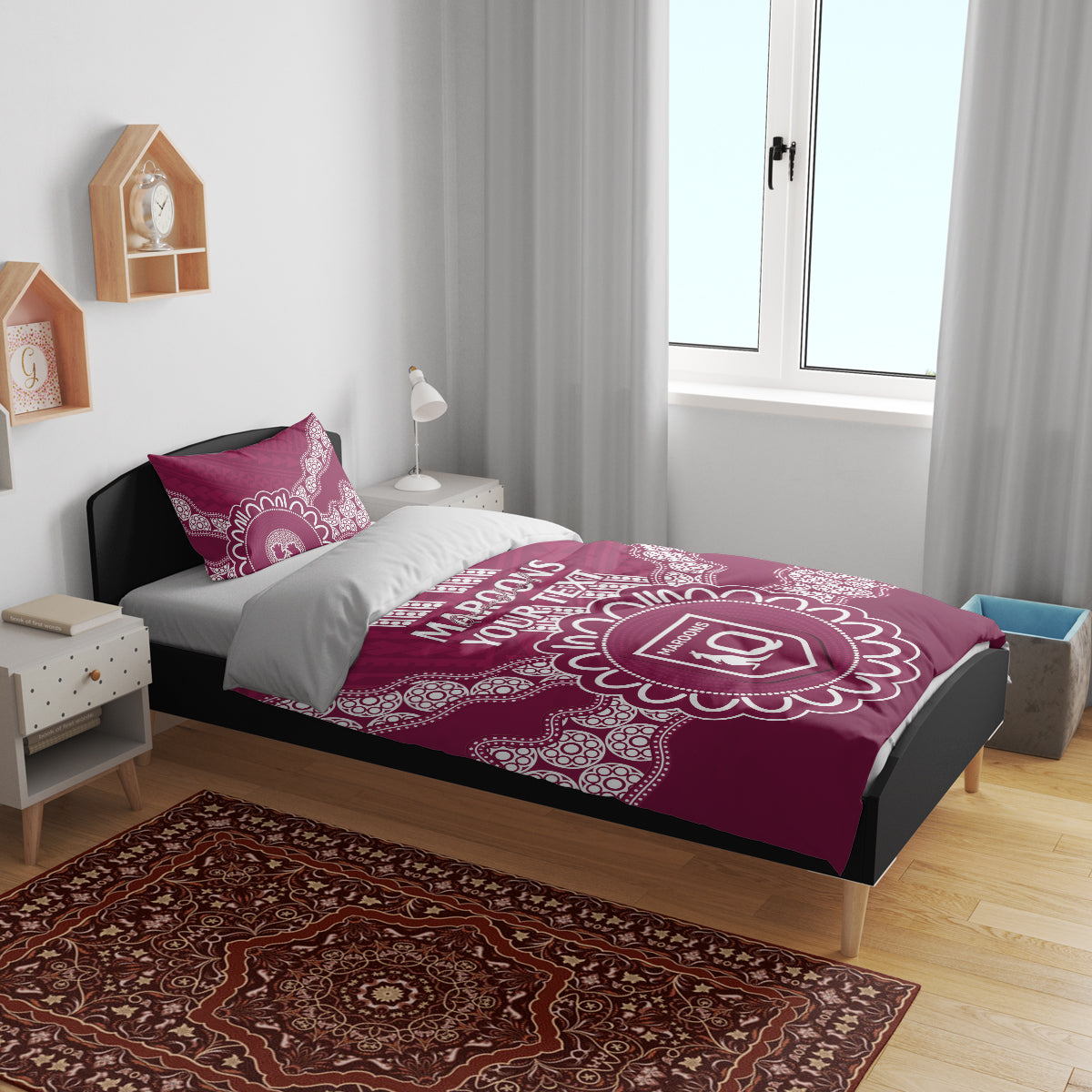Custom QLD Maroons Rugby Bedding Set Aussie Aboriginal Mix Polynesian Pattern - Vibe Hoodie Shop