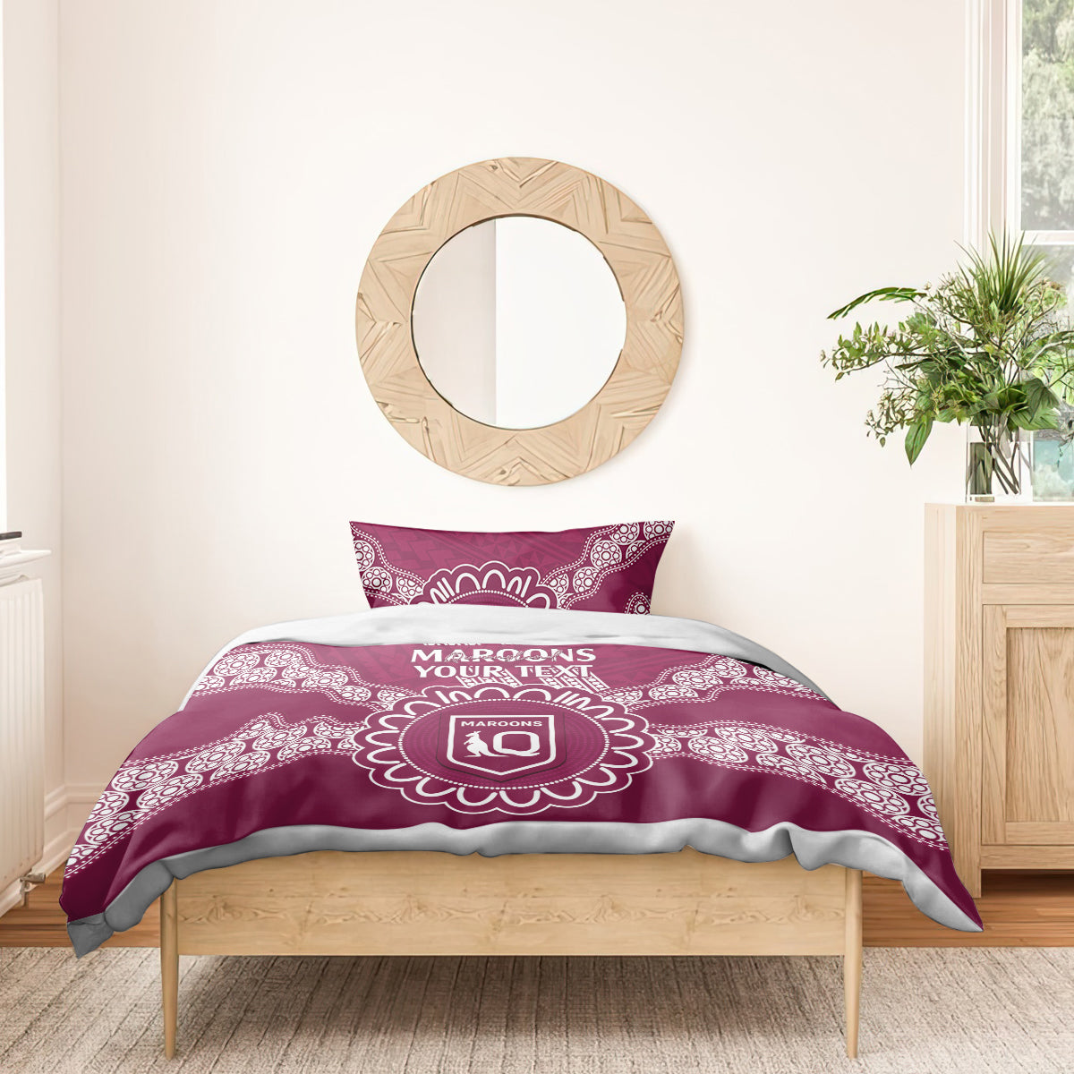 Custom QLD Maroons Rugby Bedding Set Aussie Aboriginal Mix Polynesian Pattern - Vibe Hoodie Shop
