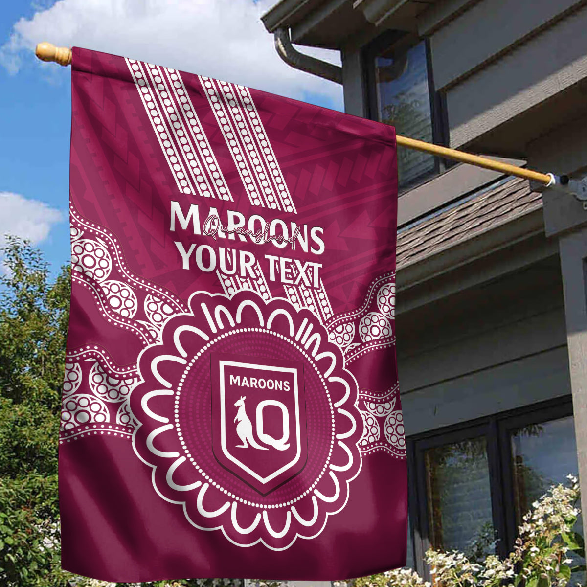 Custom QLD Maroons Rugby Garden Flag Aussie Aboriginal Mix Polynesian Pattern - Vibe Hoodie Shop