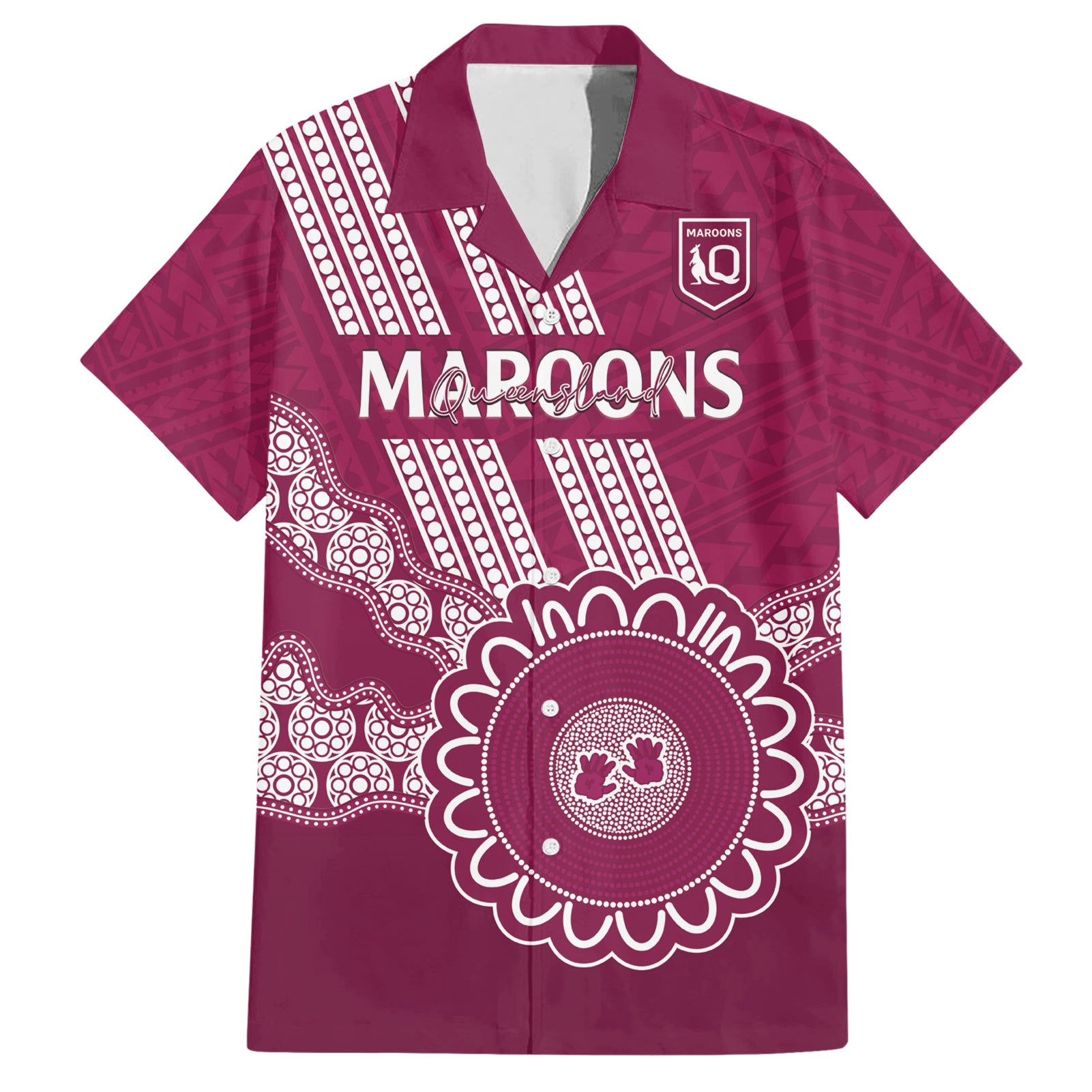 Custom QLD Maroons Rugby Hawaiian Shirt Aussie Aboriginal Mix Polynesian Pattern - Vibe Hoodie Shop