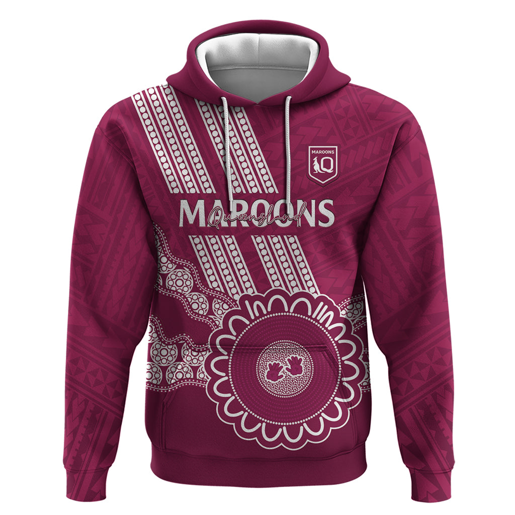 Custom QLD Maroons Rugby Hoodie Aussie Aboriginal Mix Polynesian Pattern - Vibe Hoodie Shop