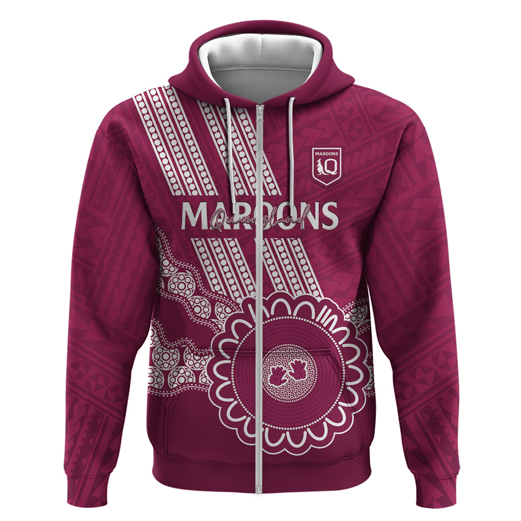Custom QLD Maroons Rugby Hoodie Aussie Aboriginal Mix Polynesian Pattern - Vibe Hoodie Shop