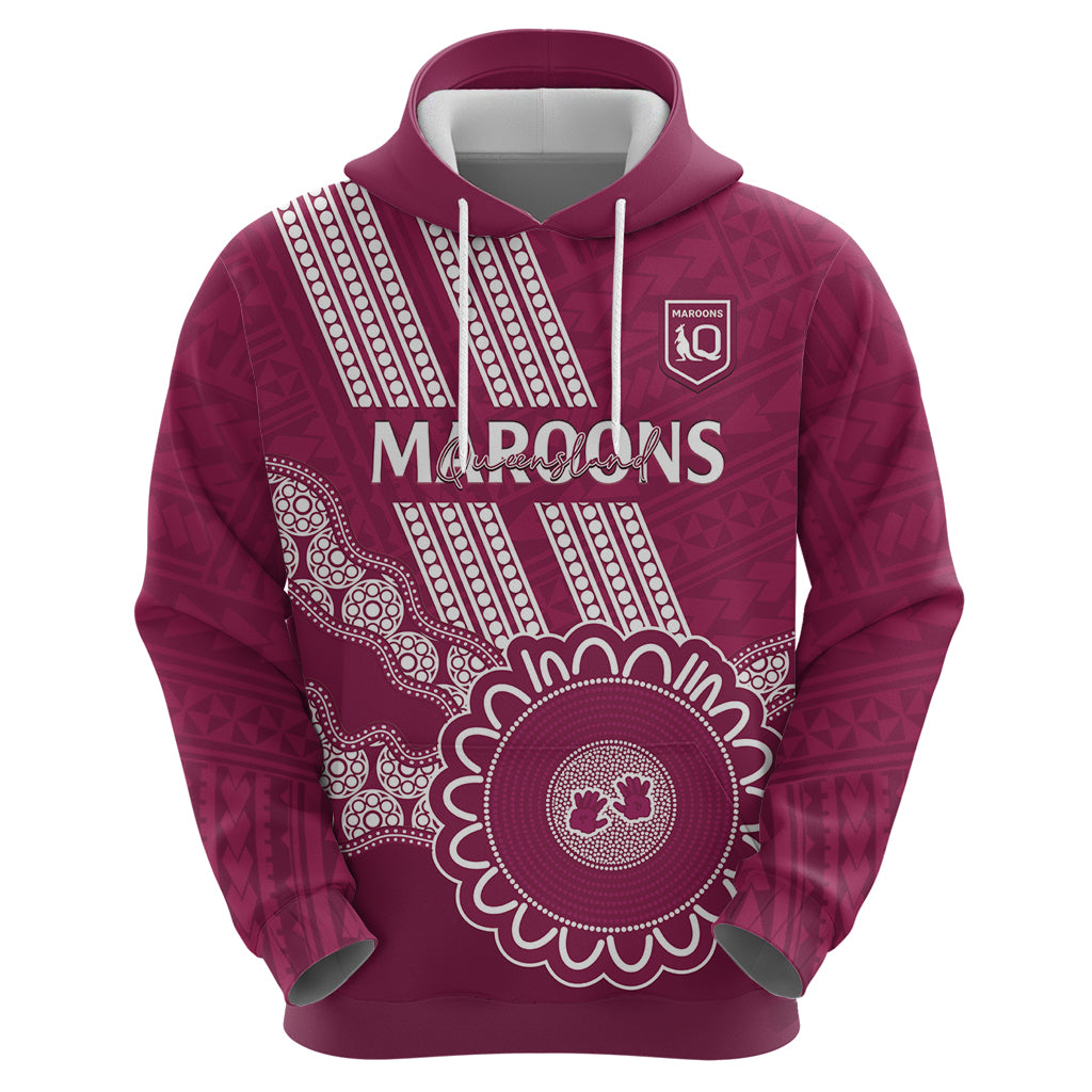 Custom QLD Maroons Rugby Hoodie Aussie Aboriginal Mix Polynesian Pattern - Vibe Hoodie Shop