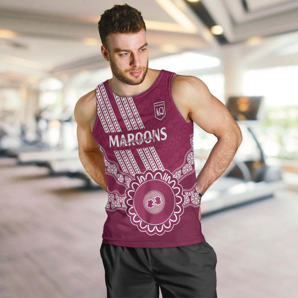 Custom QLD Maroons Rugby Men Tank Top Aussie Aboriginal Mix Polynesian Pattern - Vibe Hoodie Shop